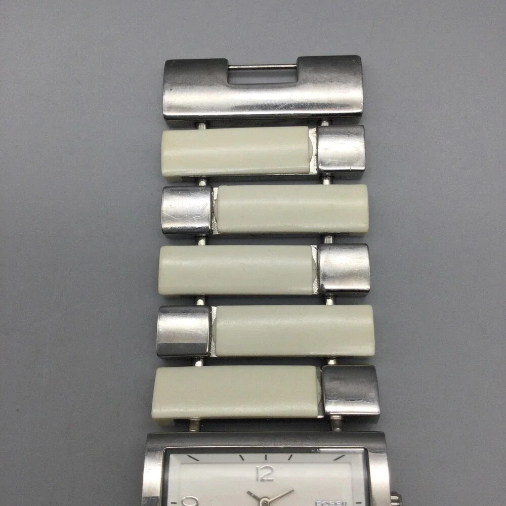 Fossil F2 Womens Watch 35mm White Dial Stainless Beige Resin New Battery 6.5